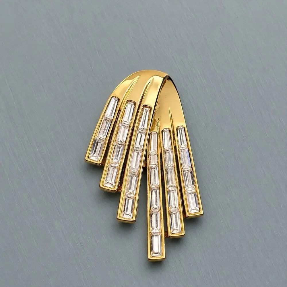Vintage Gold Tone Rhinestone Pendant Slide Art Deco Style Channel Set 1.5